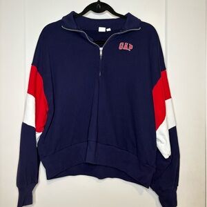 GAP Navy Half-Zip Pullover with Red and White Details